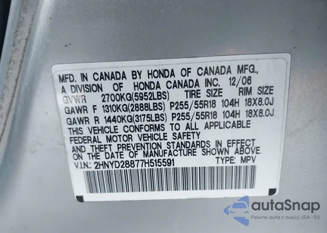 2007 Acura Mdx Sport Package из США, поврежденный, VIN 2HNYD28877H515591